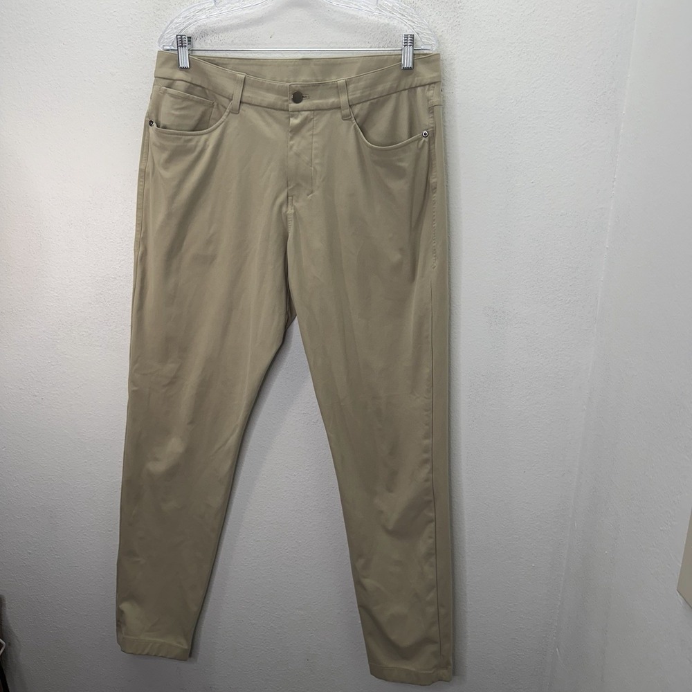 Lululemon Men's ABC Slim-Fit Trouser Warpstreme Pants Tan Khaki 34x32